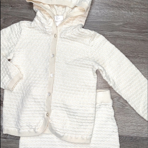 H&M Organic Cotton Honeycomb Waffle Knit Hooded Sweater Jogger Set 12-18 Months - Picture 13 of 14